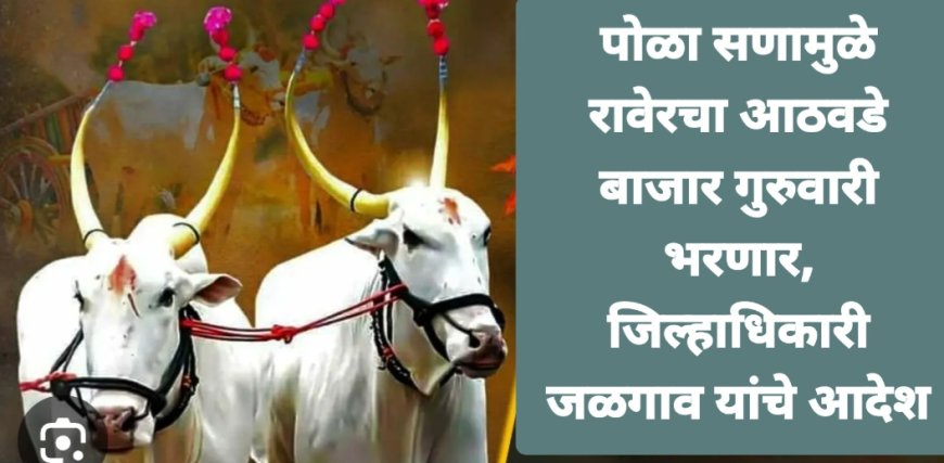 पोळा सणामुळे रावेरचा शुक्रवारचा  आठवडे बाजार 21 ऑगस्ट गुरुवारी भरणार, जिल्हाधिकारी जळगाव यांचे  आदेश