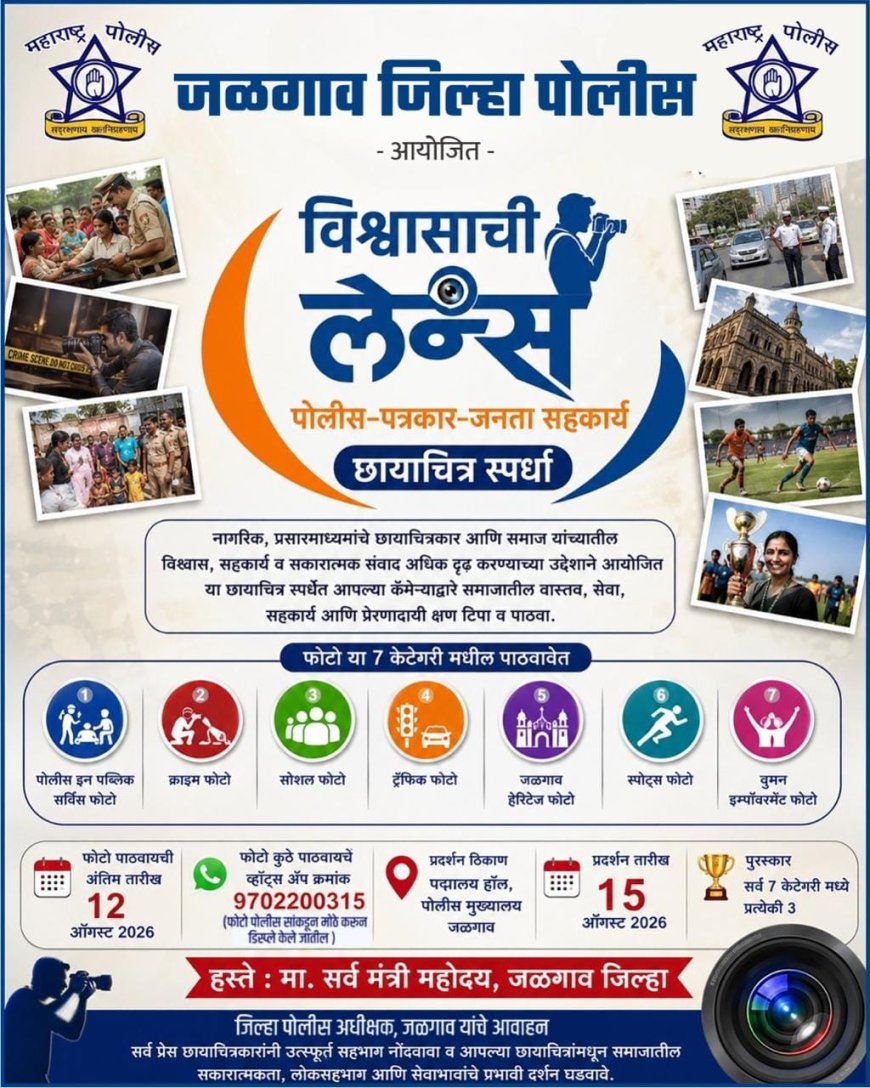 १९ ऑगस्ट जागतिक फोटोग्राफी दिवसाच्या निमित्ताने जिल्हा पोलीस जळगाव यांच्या वतीने "विश्वासाची लेन्स : पोलीस–पत्रकार-जनता सहकार्य छायाचित्र स्पर्धा"